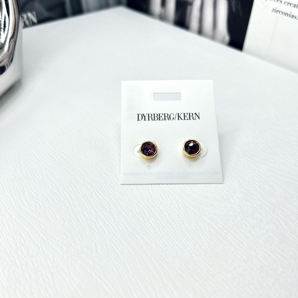 Gold Amethyst Stud Earrings | Hypoallergenic | Crystal Purple | Gift-Ready NWT - Picture 3 of 4